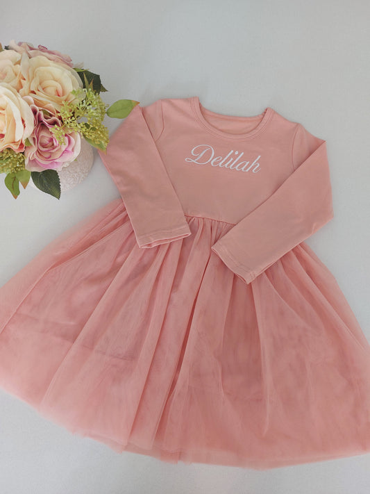 Personalised With Name, Embroidered Tutu Tulle Dress