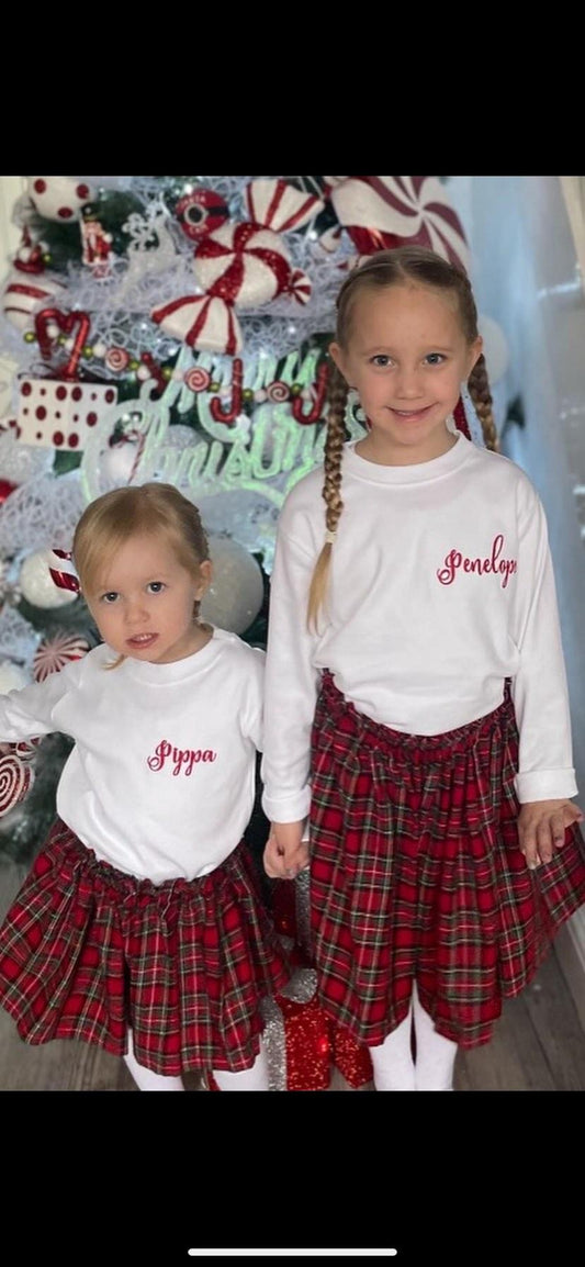 Personalised embroidered  handmade Christmas  skirt & T-shirt outfit