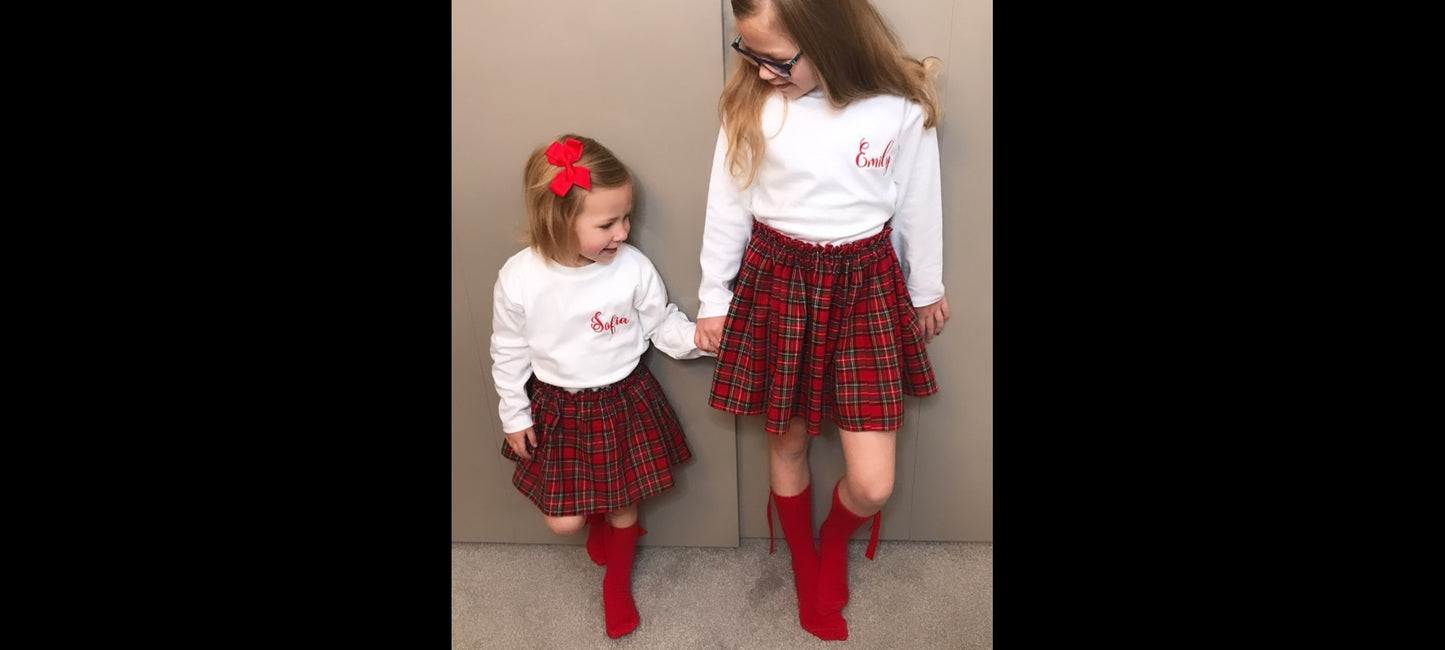 Personalised embroidered  handmade Christmas  skirt & T-shirt outfit