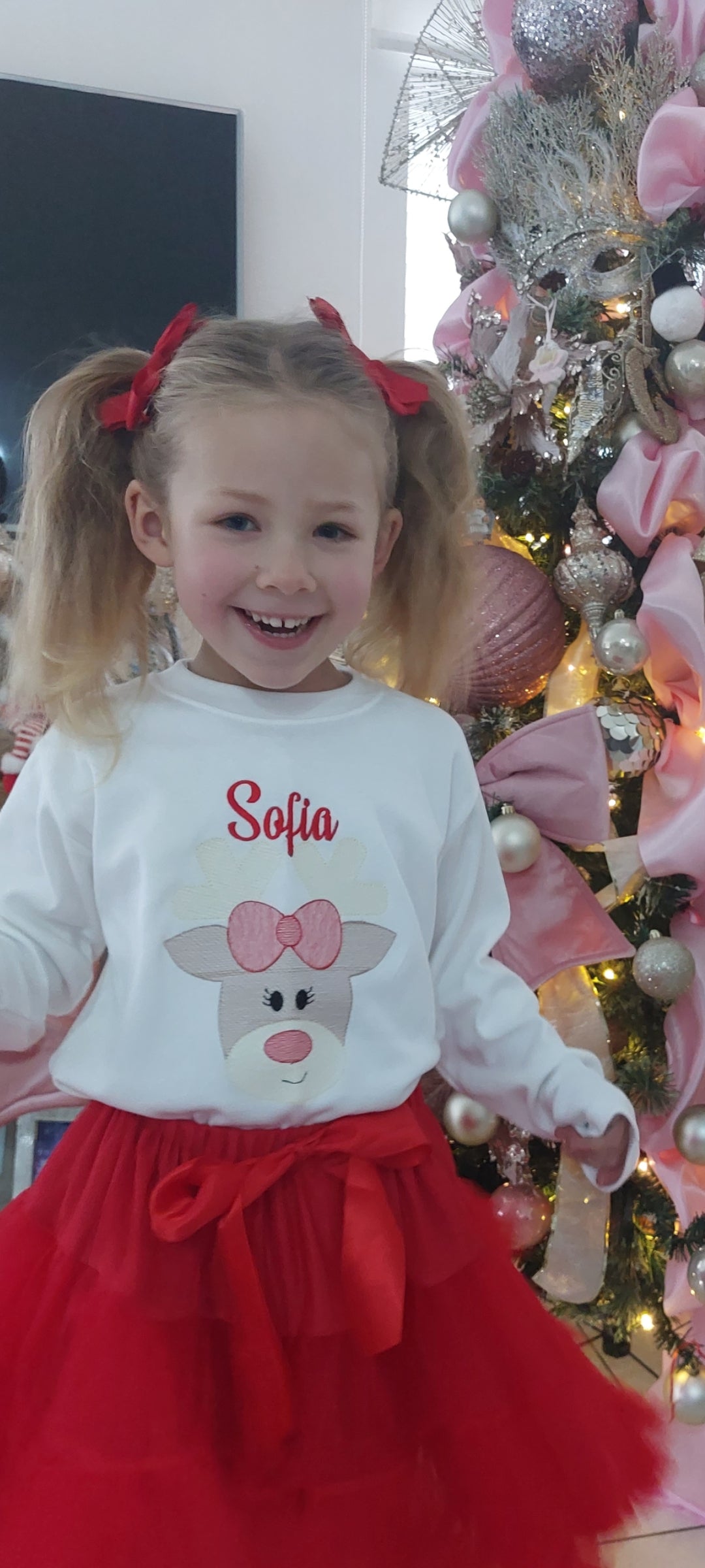 Personalised reindeer embroidered Christmas top