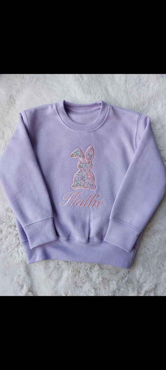 Personalised Liberty of London ester bunny Lavender sweatshirt, Easter egg hunt ,