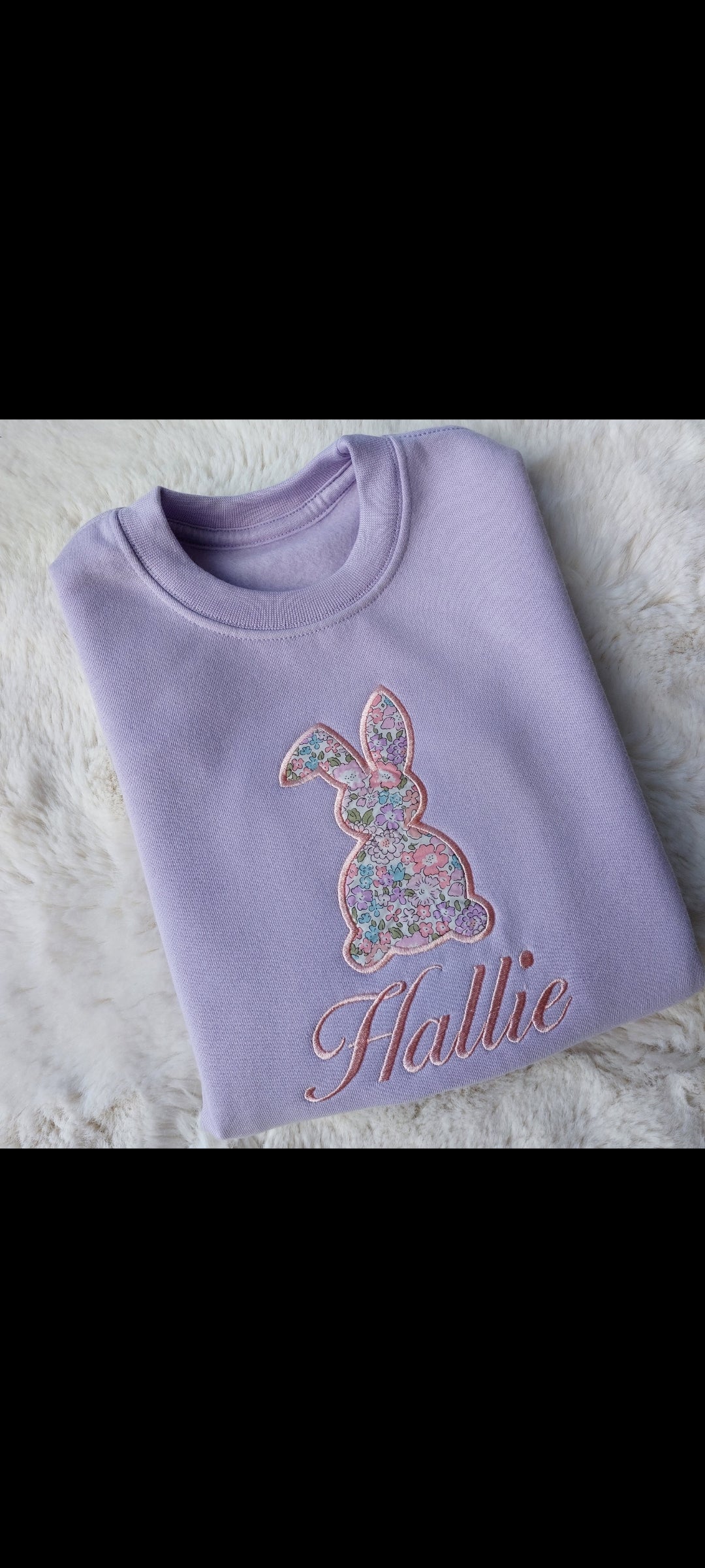 Personalised Liberty of London ester bunny Lavender sweatshirt, Easter egg hunt ,